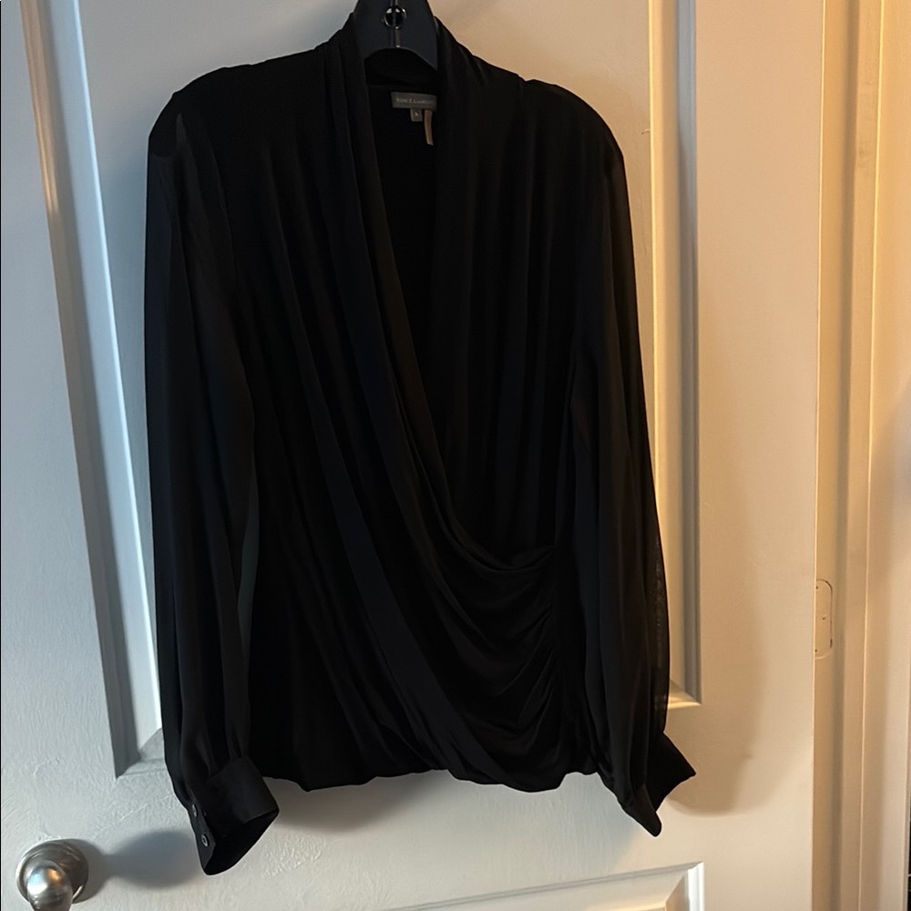Vince Camuto Black Wrap Blouse with Long Sleeves